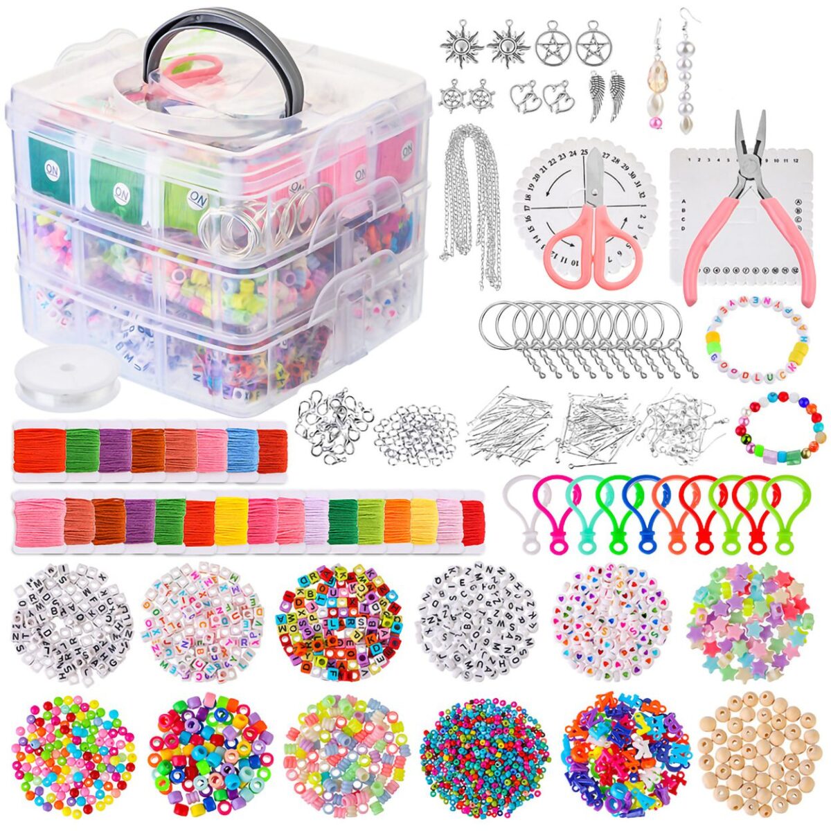 Kit Complet de Facut Bijuterii, 4655 de Bucati, 12 Stiluri de Margele si Litere, 24 de Culori Diferite, Bratari, Coliere, Cercei - imagine 1
