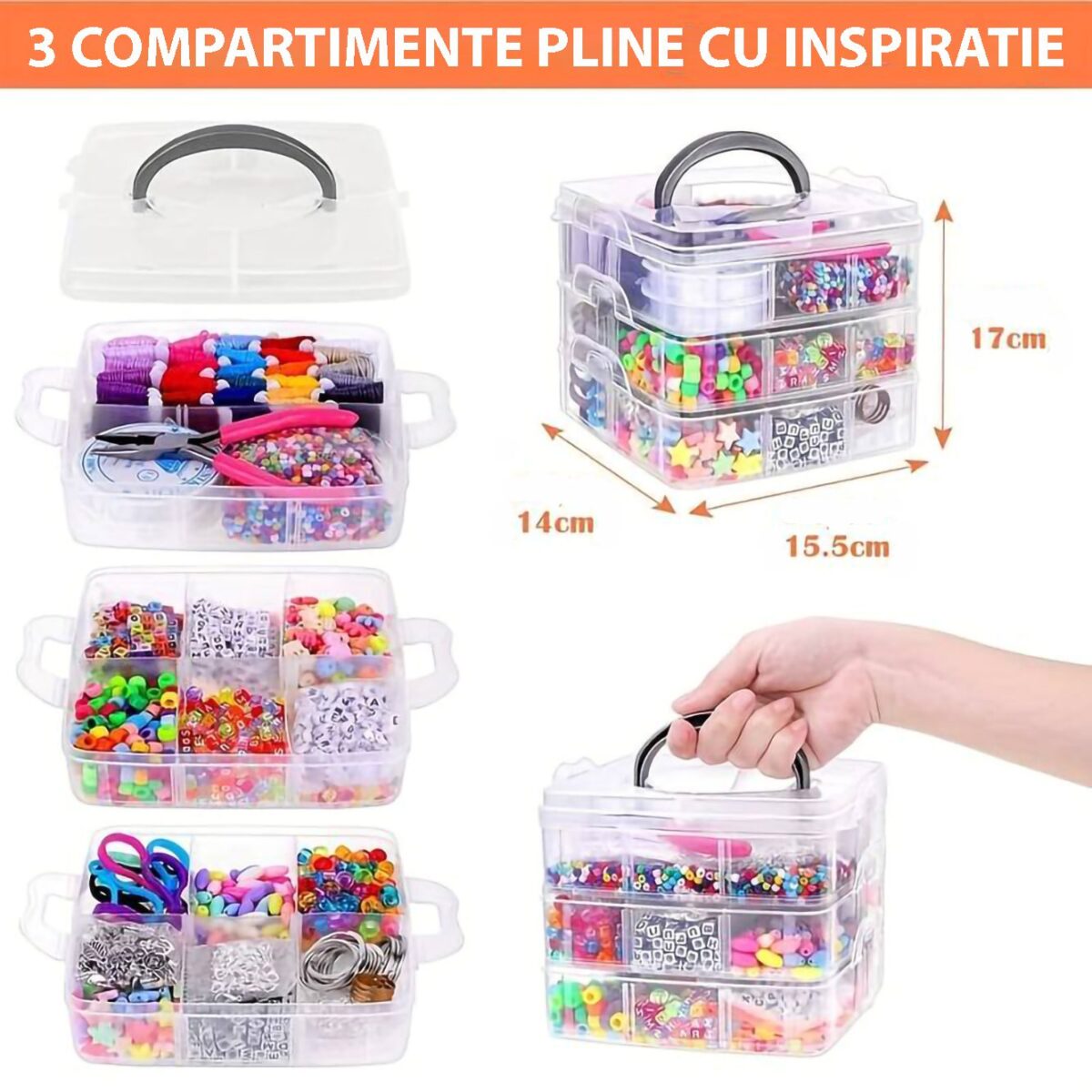 Kit Complet de Facut Bijuterii, 4655 de Bucati, 12 Stiluri de Margele si Litere, 24 de Culori Diferite, Bratari, Coliere, Cercei - imagine 11