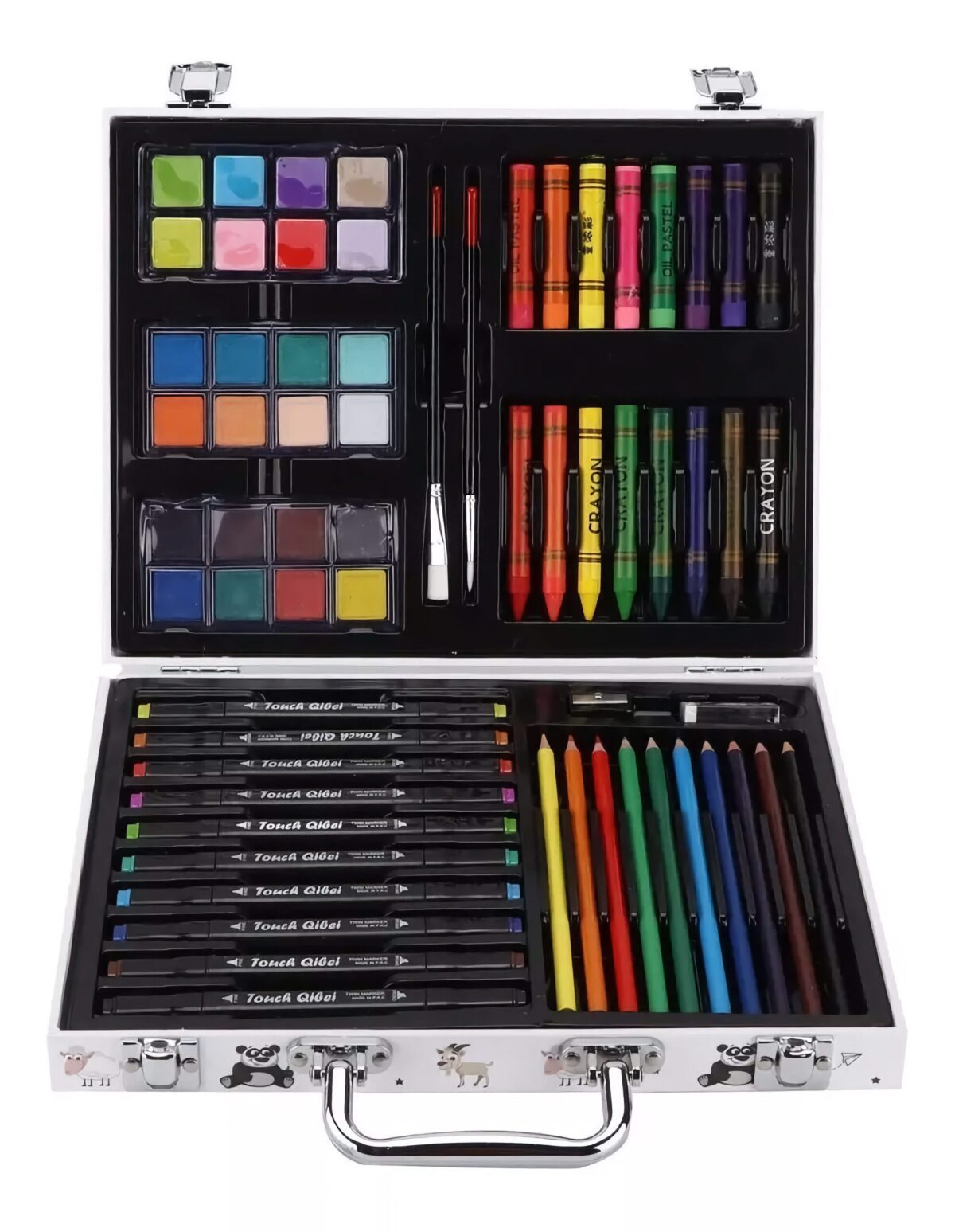 Trusa Pictura si Desen, Valiza Metalica, 64 de Articole, Carte de Colorat, Incluse Culori Tempera Pastel, 30 x 25 x 5 cm - imagine 6