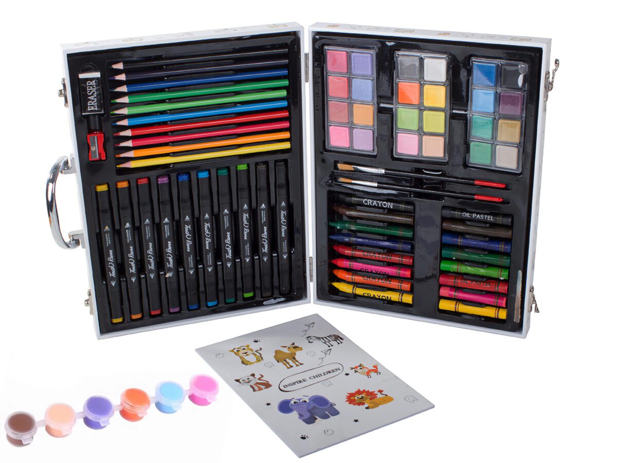 Trusa Pictura si Desen, Valiza Metalica, 64 de Articole, Carte de Colorat, Incluse Culori Tempera Pastel, 30 x 25 x 5 cm - imagine 4