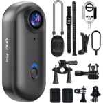 Cameră video corporală UHD 4K WiFi, 10 accesorii, unghi 120, înregistrare în buclă, microSD max 256GB, 800mAh, zgardă POV pet, montare magnetică, carcasă waterproof, kit accesorii: adeziv plat/curb, clemă ghidon, adaptor trepied
