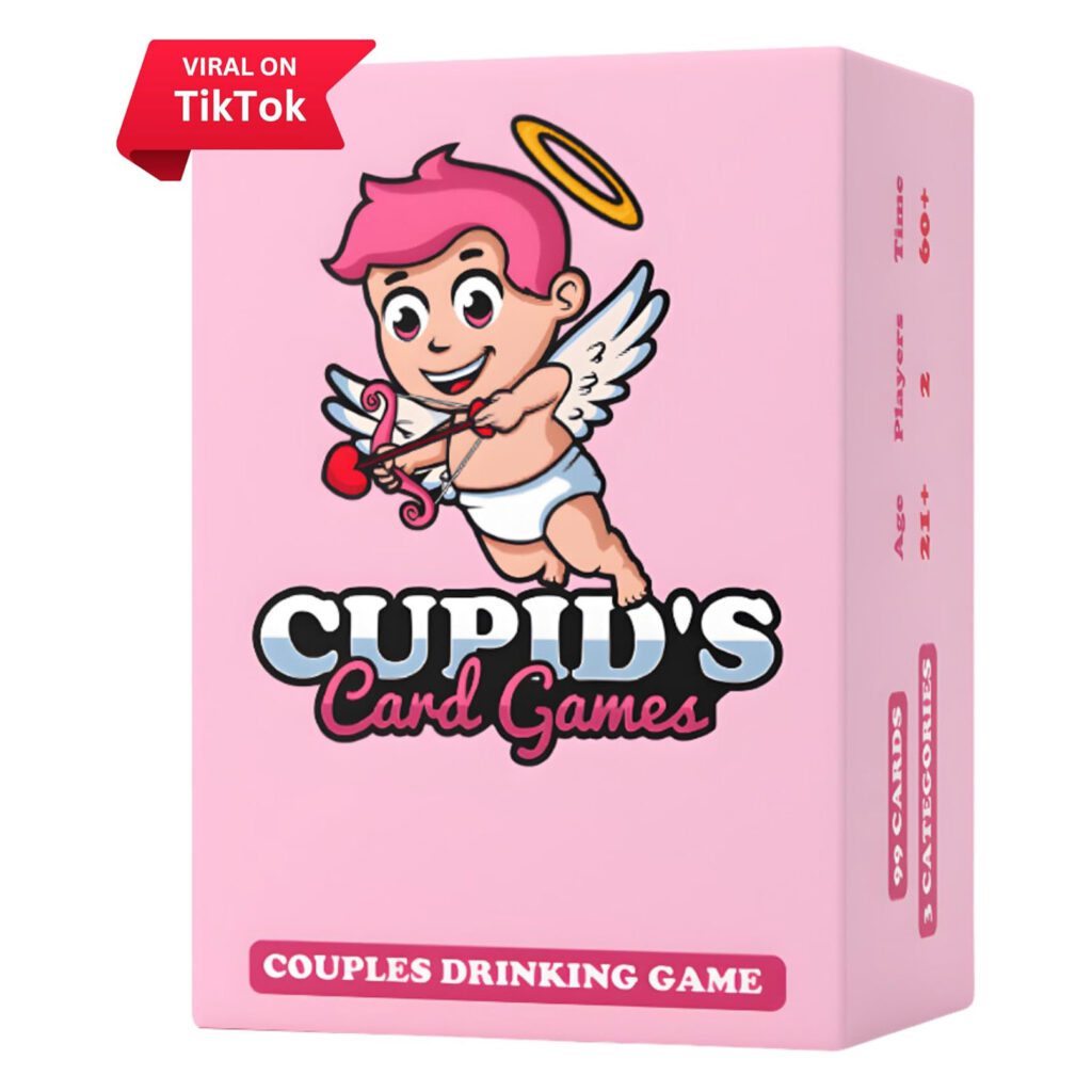 Joc cupluri Cupid Solitaire cutie roz pe fundal alb, cadou pentru el si ea