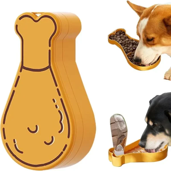 Sticlă apă pentru câini cu compartiment de hrană, închisă și utilizată de câini