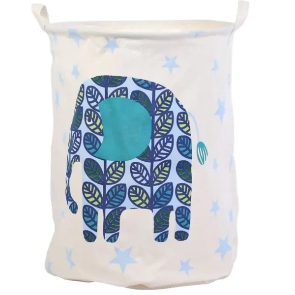 Cos pliabil pentru depozitare haine și jucării, model elefant albastru