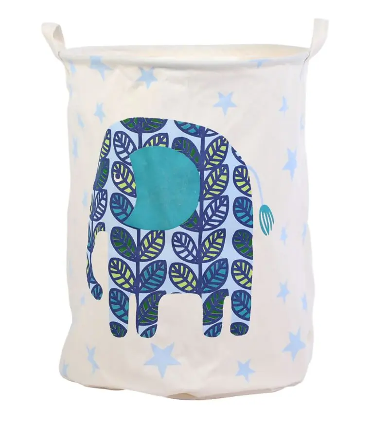 Cos pliabil pentru depozitare haine și jucării, model elefant albastru