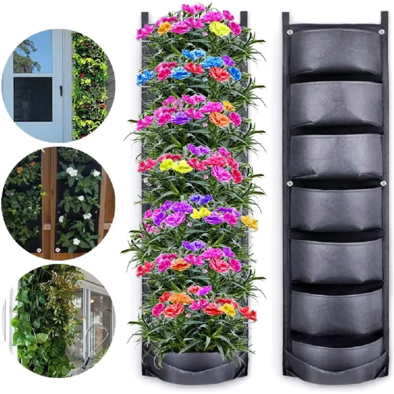 Ghiveci vertical suspendat cu 7 buzunare pentru perete