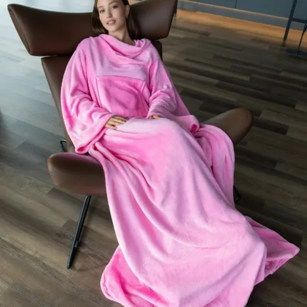 Pătură cu mâneci și buzunar, 200 x 155 cm, roz