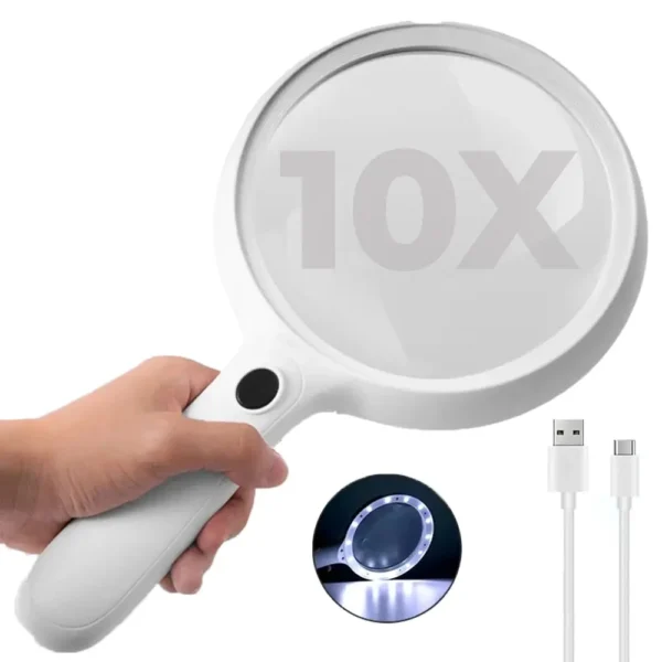 Lupă mare rotundă 10X - 30X LED USB-C