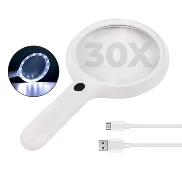 Lupă cu mărire 30X, iluminare LED și încărcare USB-C