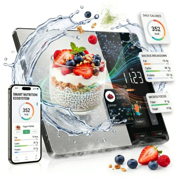 Cantar bucatarie smart Miraza cu Bluetooth, calculator nutritional si aplicatie in romana