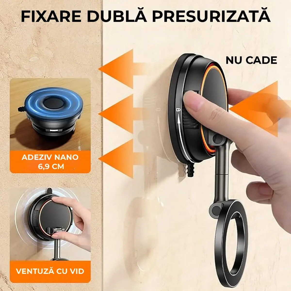 suport auto magnetic telefon pliabil negru portocaliu